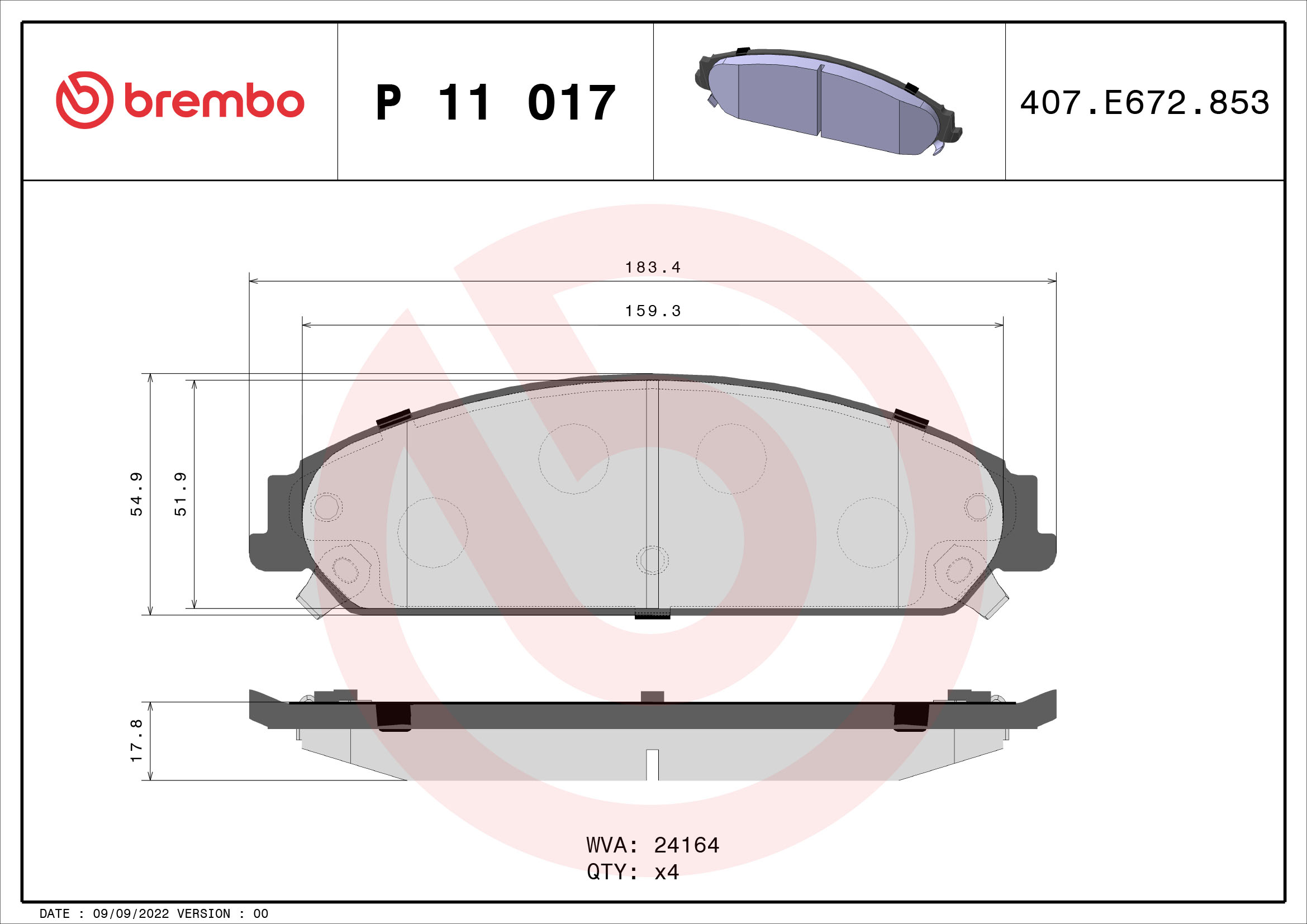 A.B.S. P 11 017 BREMBO Bremsbelagsatz, Scheibenbremse